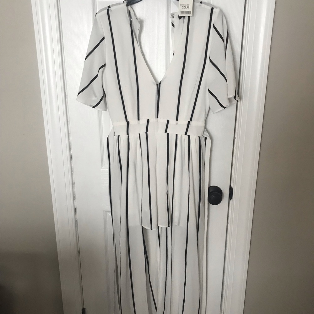 Black and white romper with half skirt overlay